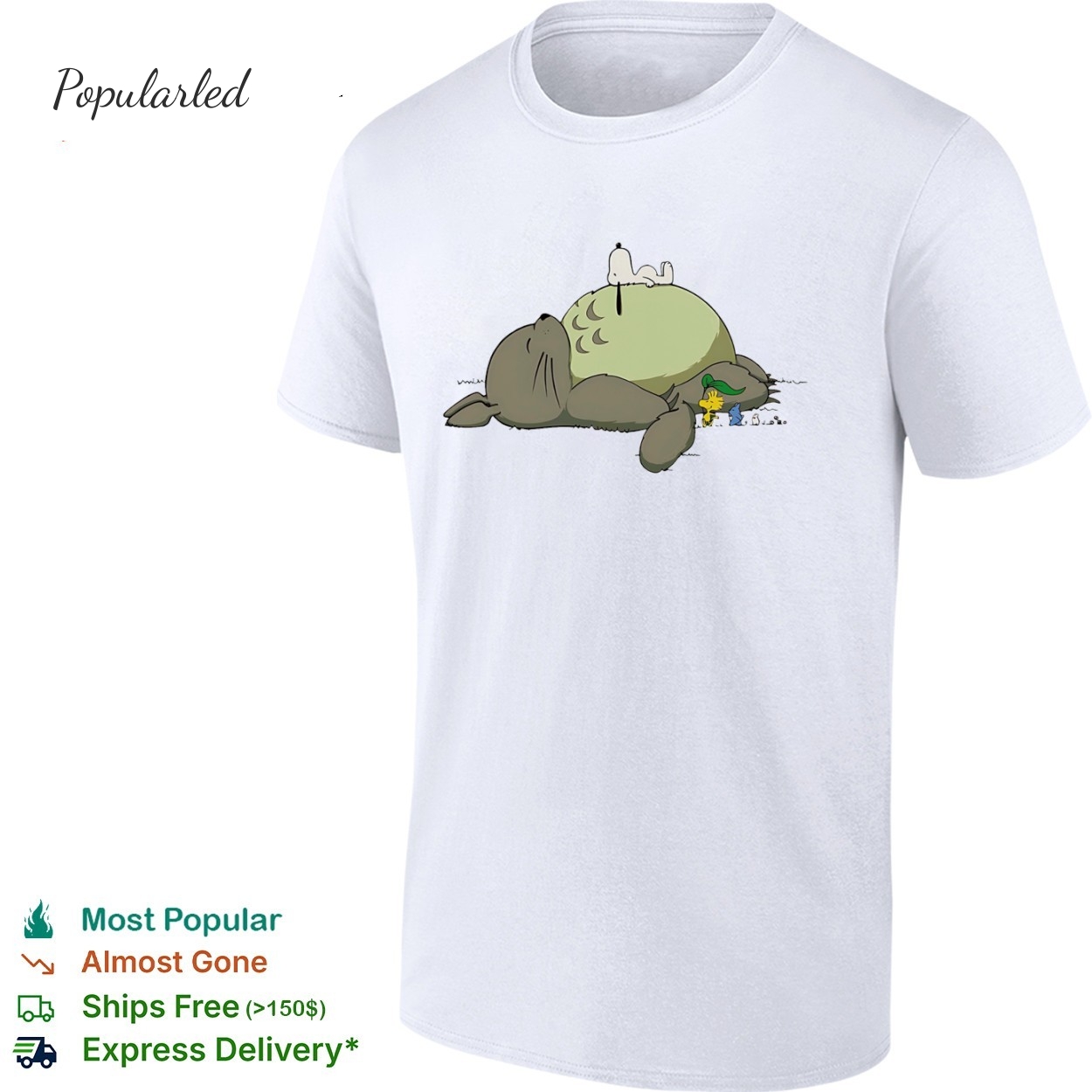 Totoro and Snoopy sleeping with cartoon characters shirt
