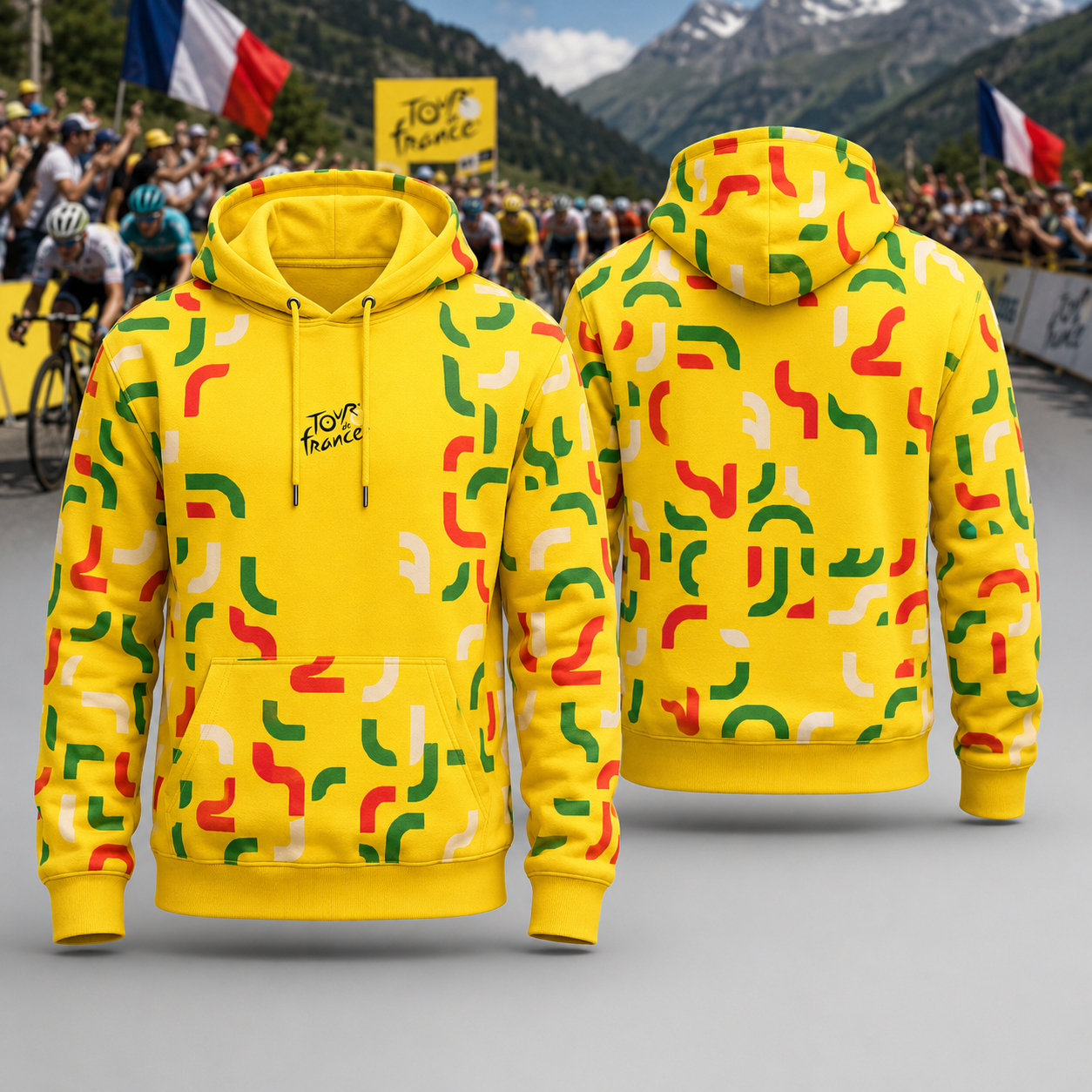 Tour de France Yellow Abstract Pattern Pullover Hoodie for Cycling Fans
