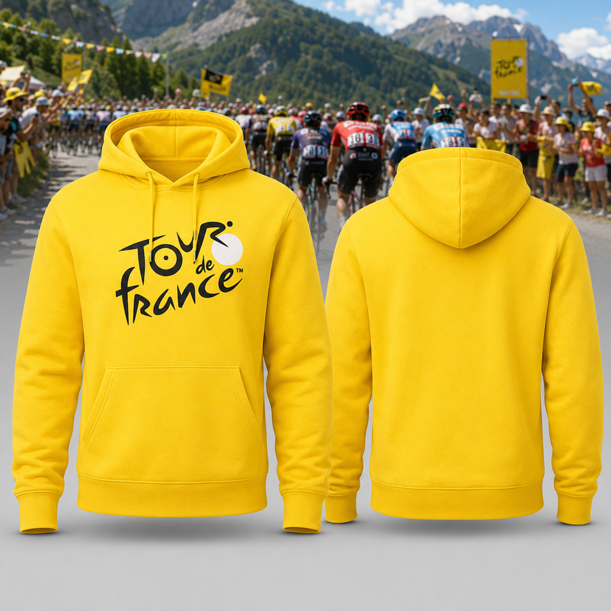 Tour de France Yellow Graphic Hoodie for Cycling Fans and Bike Racing Enthusiasts