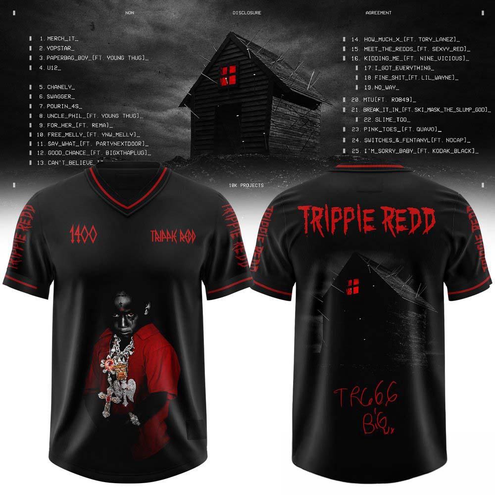 Trippie Redd Non Disclosure Agreement Black Red Graphic Football Jersey Fanwear Edition 1 - Unicasport Trippie Redd Non Disclosure Agreement Black Red Graphic Football Jersey Fanwear Edition