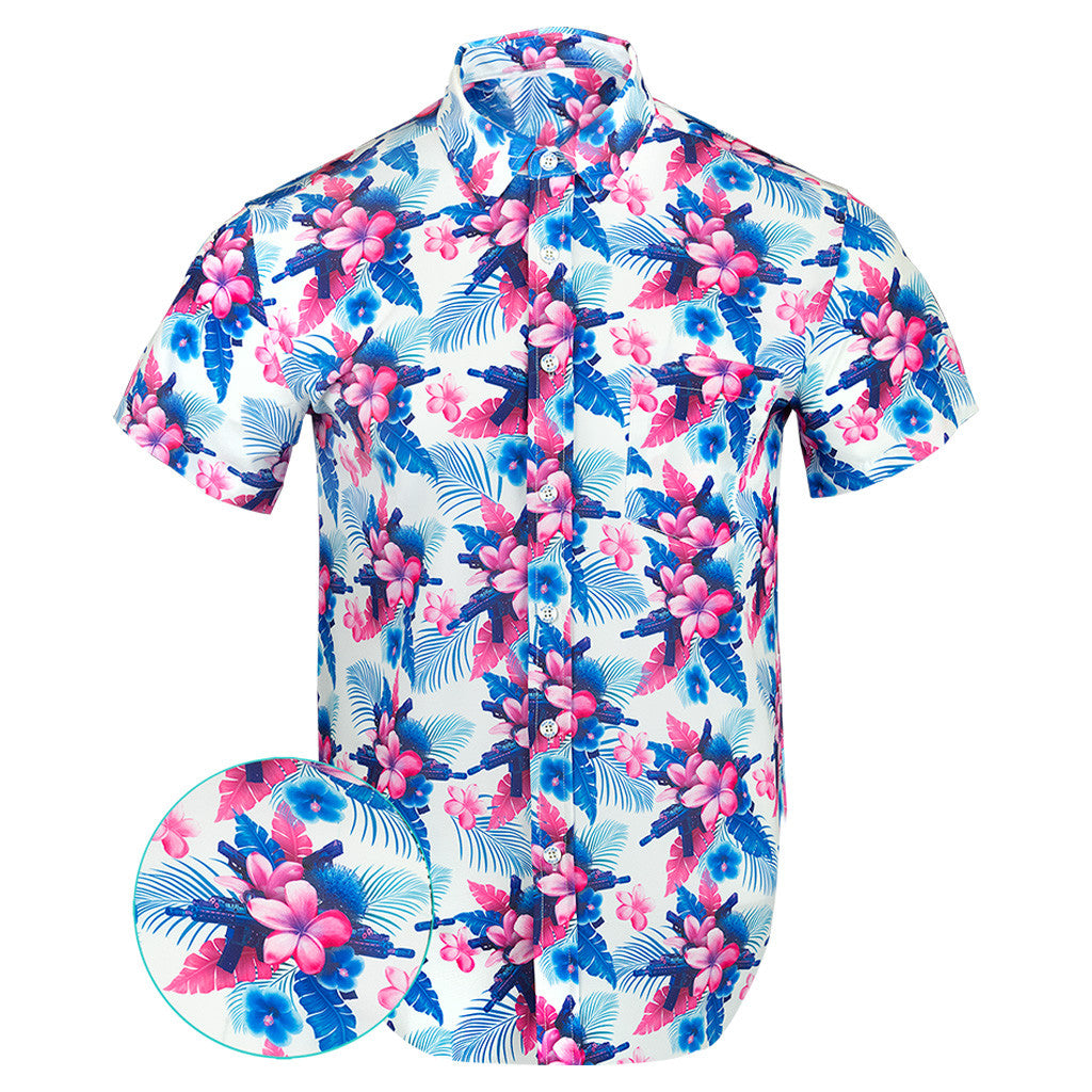 Tropics V2 White Button Down Shirt Tactical Aloha Print Shirt Christmas Gifts For Husband