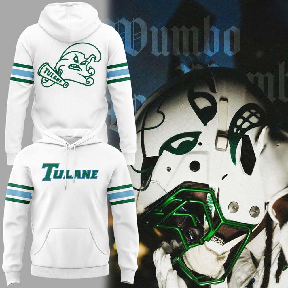 Tulane Green Wave Vintage Angry Wave 2026 White Hoodie Retro Mascot Football Fan Gear