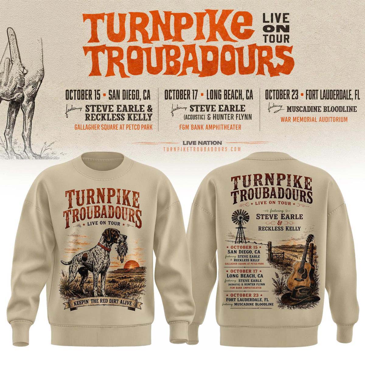 Turnpike Troubadours Live On Tour Crewneck Sweatshirt Best Gift for Fans