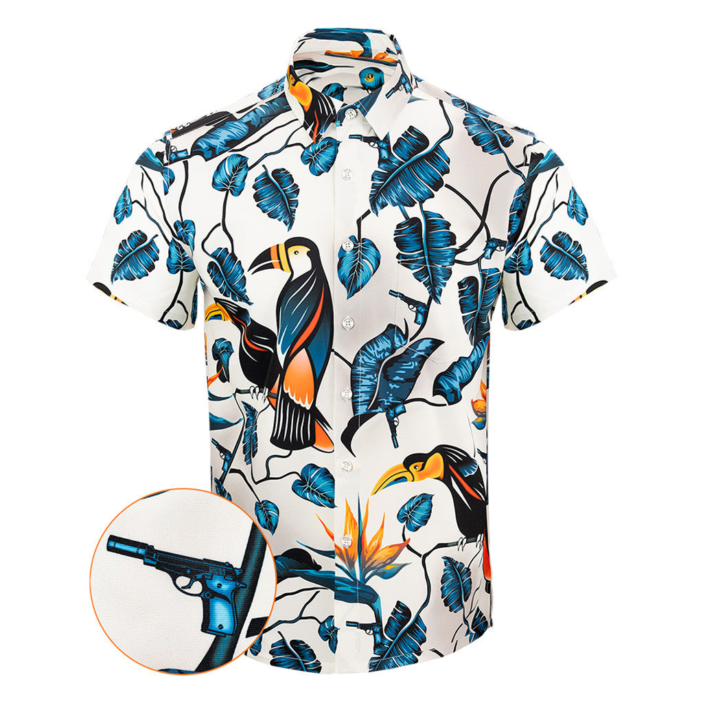 Two-Cans Button Down Shirt Tactical Aloha Print Shirt Best Gifts For Gun Lovers