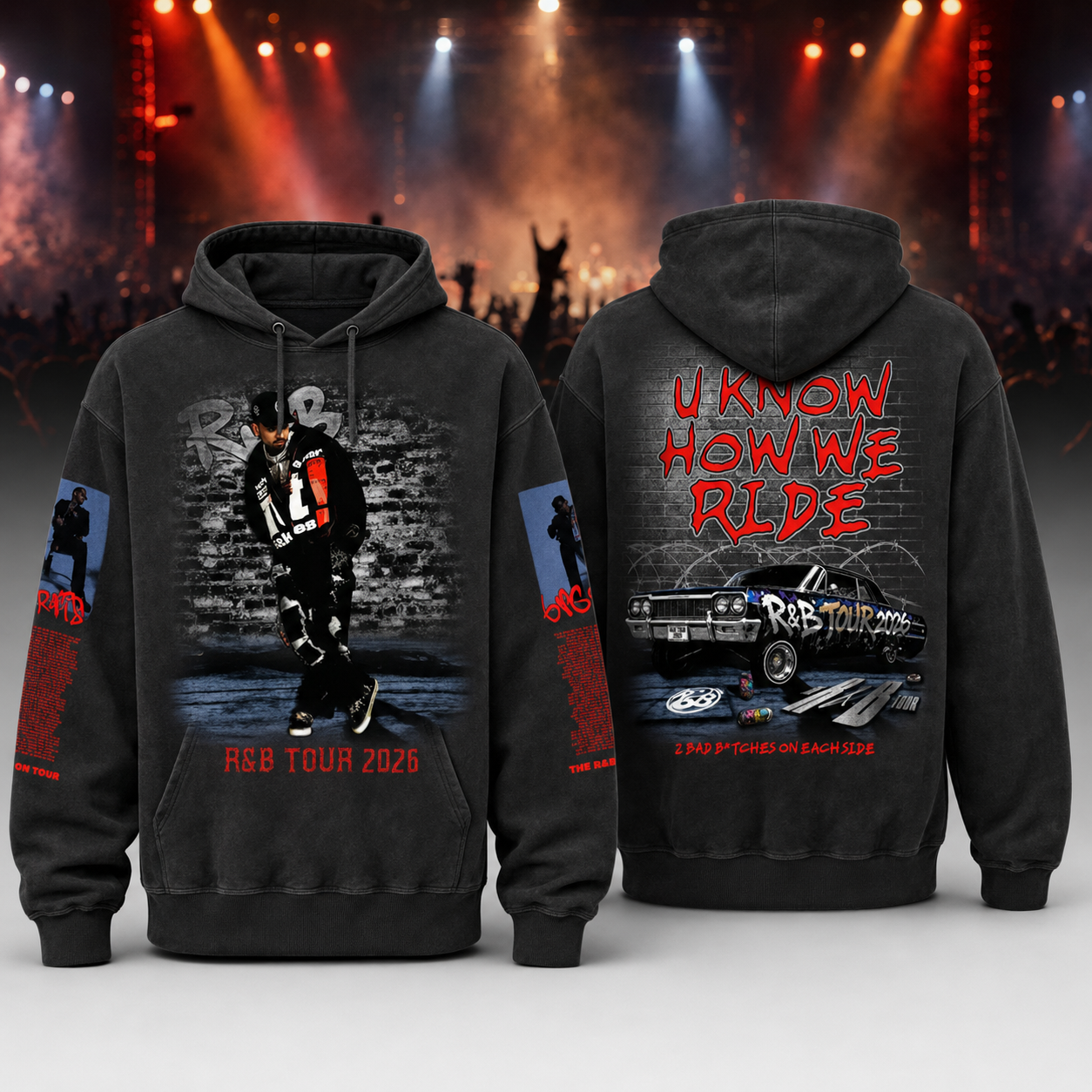 U Know How We Ride Charcoal Long Sleeve Graphic Hoodie Chris Brown R&B Tour Fan Gift