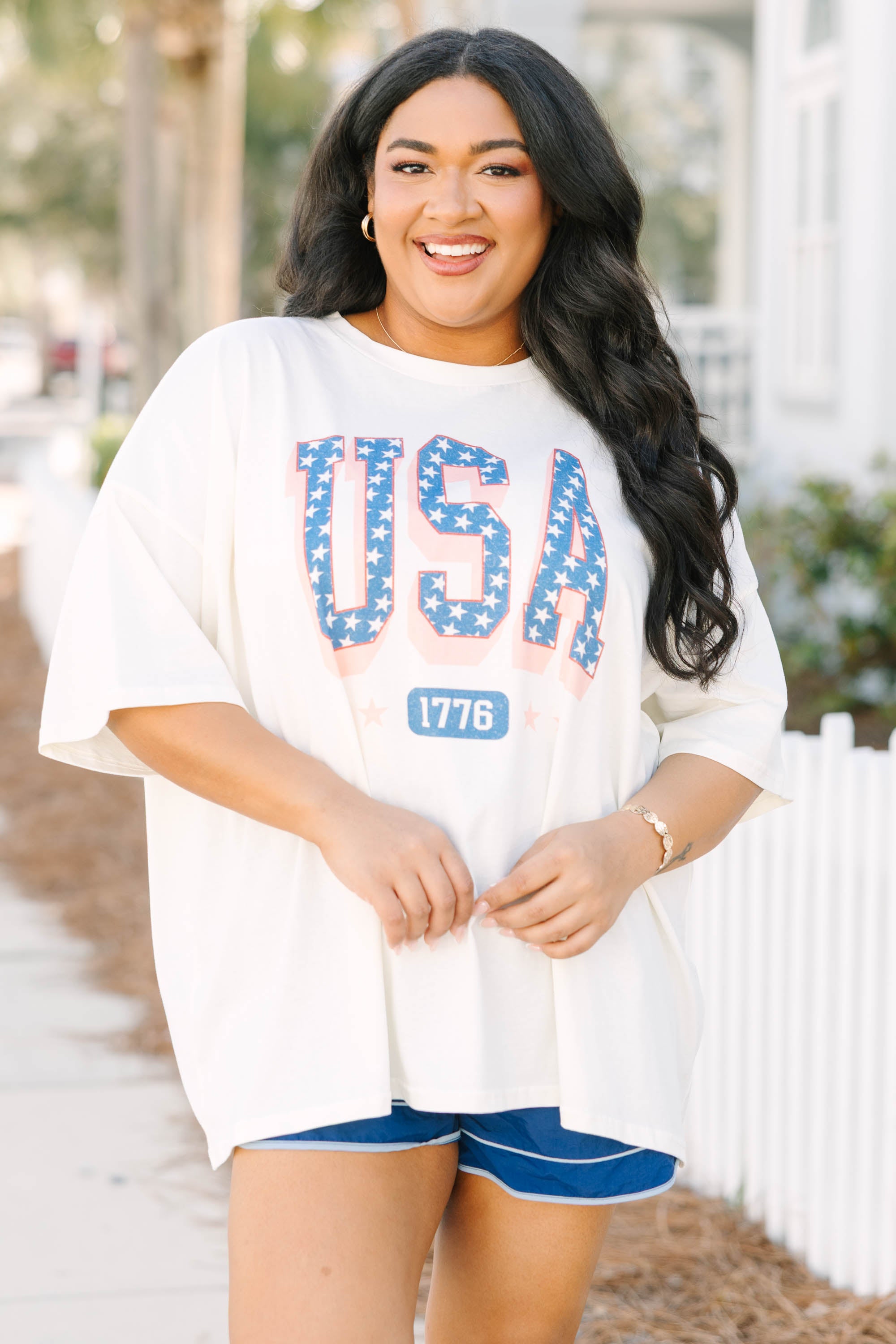 U S of A Boyfriend Tee, Ivory