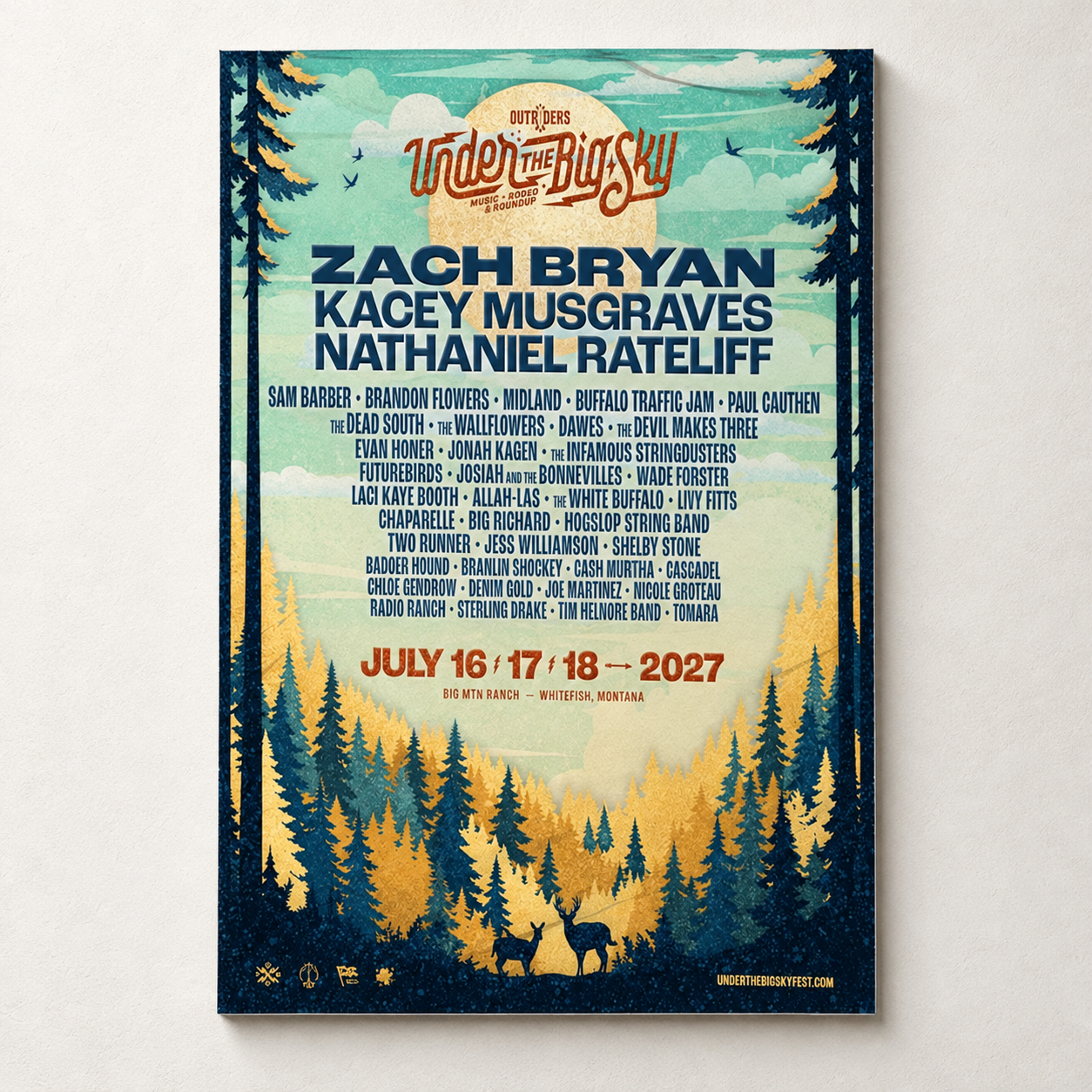 Under The Big Sky 2027 At Big Mountain Ranch In Whitefish Montana On July 16 17 28 2027 Line Up Home Decor Poster Canvas