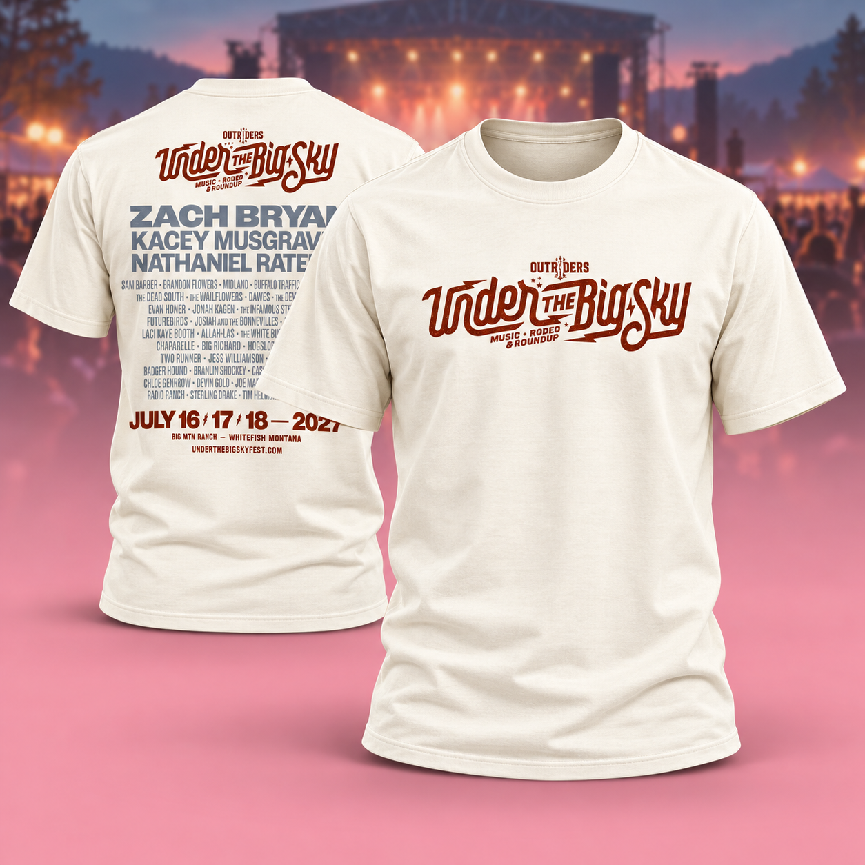 Under The Big Sky 2027 At Big Mountain Ranch In Whitefish Montana On July 16 17 28 2027 Line Up Two Sided Unisex TShirt