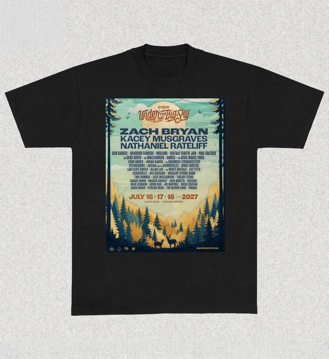 Under The Big Sky Festival 2027 Lineup In Whitefish Montana At Big MTN Ranoh July 16 17 18 2027 TShirt