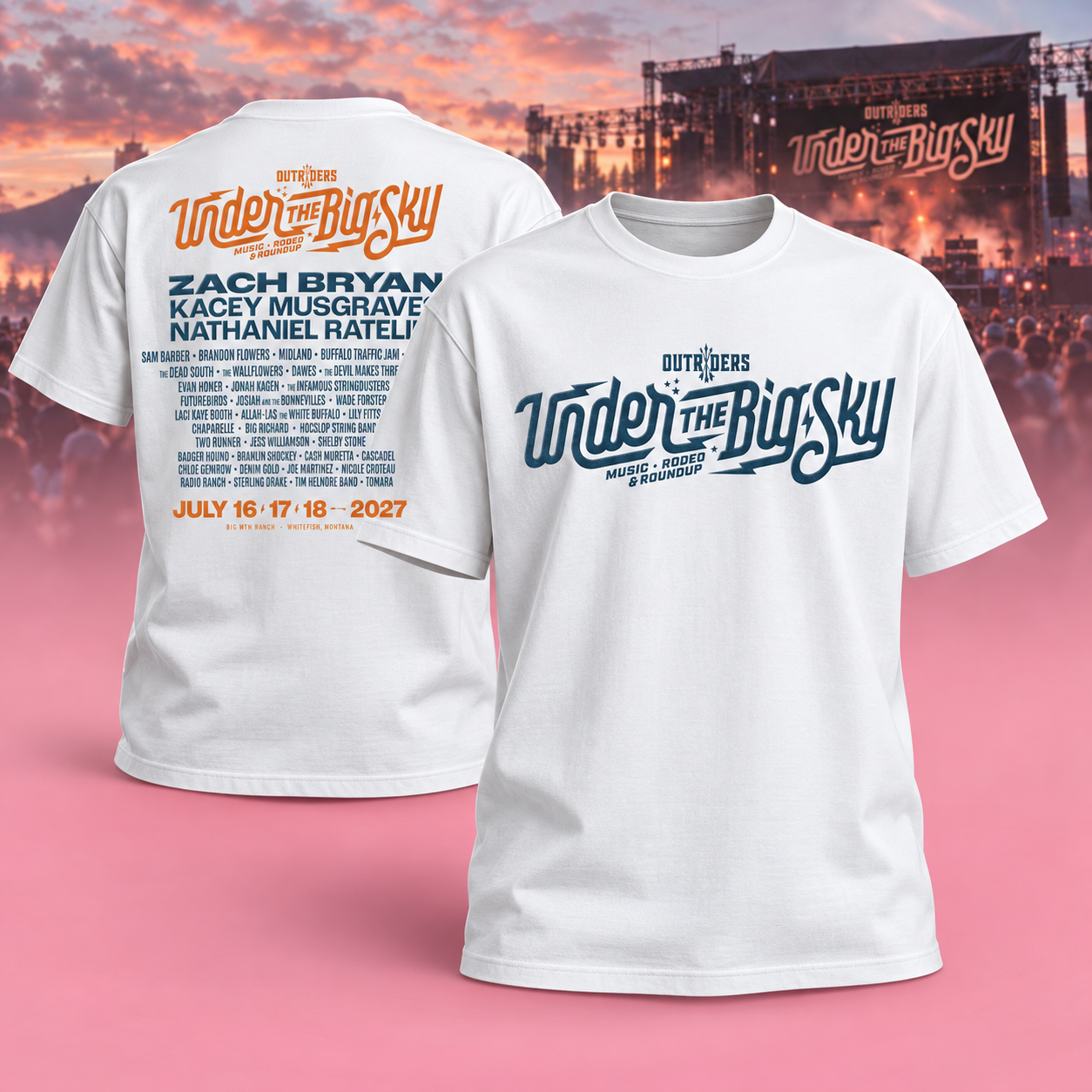 Under The Big Sky Festival 2027 Lineup In Whitefish Montana At Big MTN Ranoh July 16 17 18 2027 Two Sided TShirt