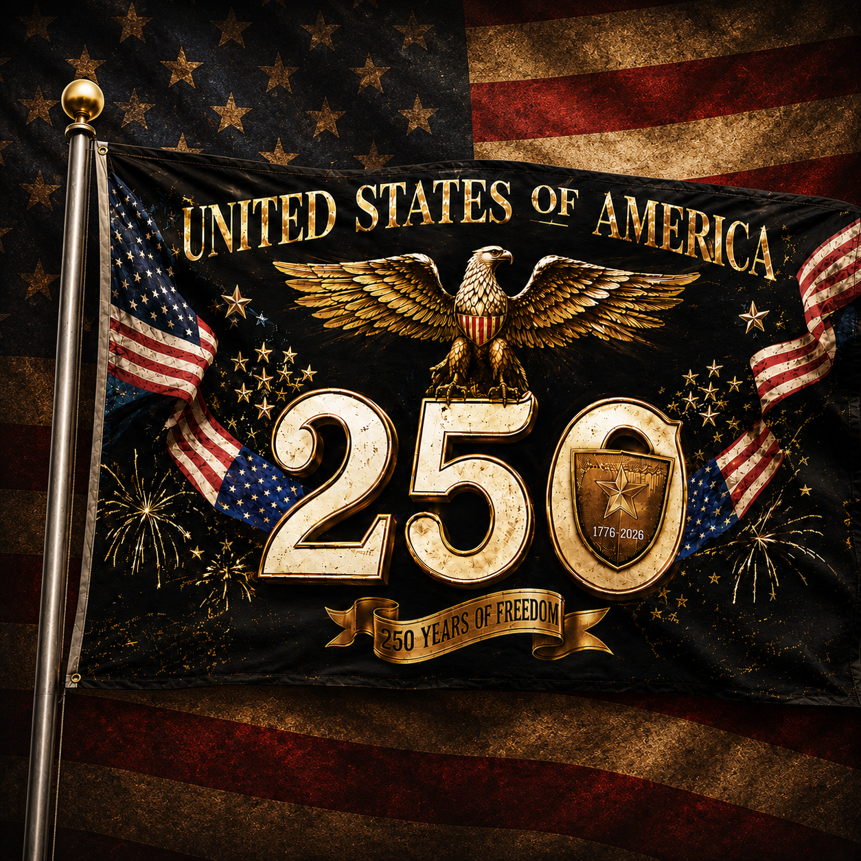 US 1976 2026 Years Of Freedom Universary  Eagle Shield Flag