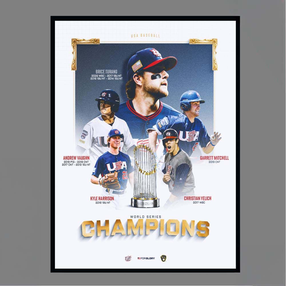 USA Baseball World Series Champions Brice Turang Andrew Vaughn Kyle Harrison Garrett Mitchell Christian Yelich Poster