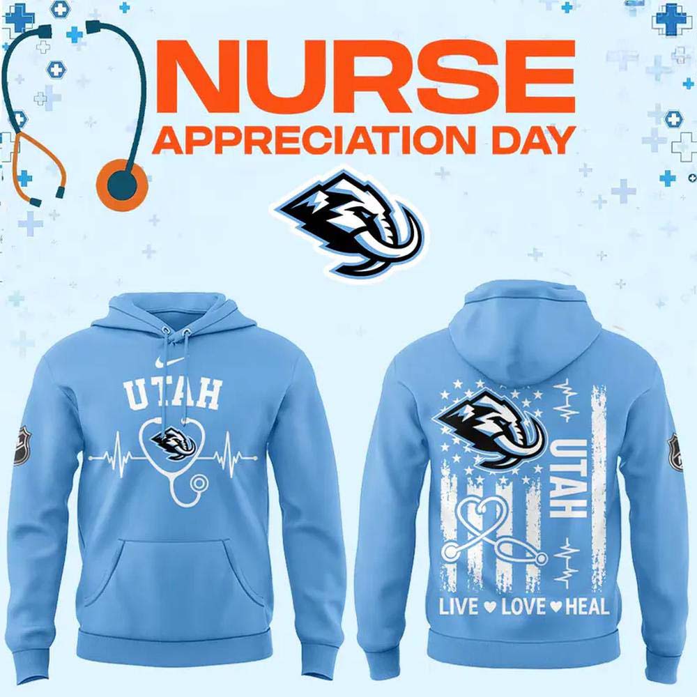 Utah Mammoth Nurse Appreciation Day 2026 Light Blue Heartbeat Pullover Hoodie