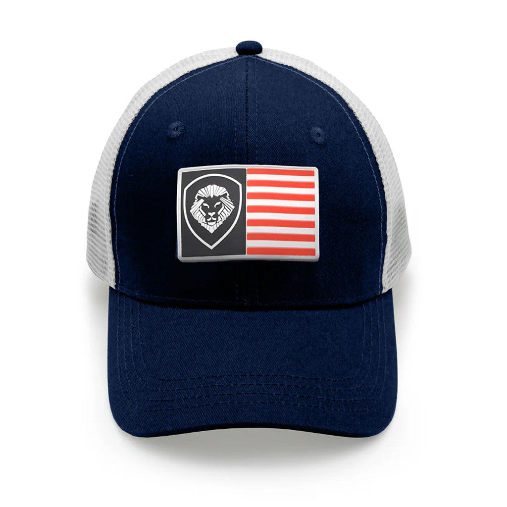 Valuetainment Merch USA Flag Lion Shield Trucker Hat Embroidered Gifts For Dad