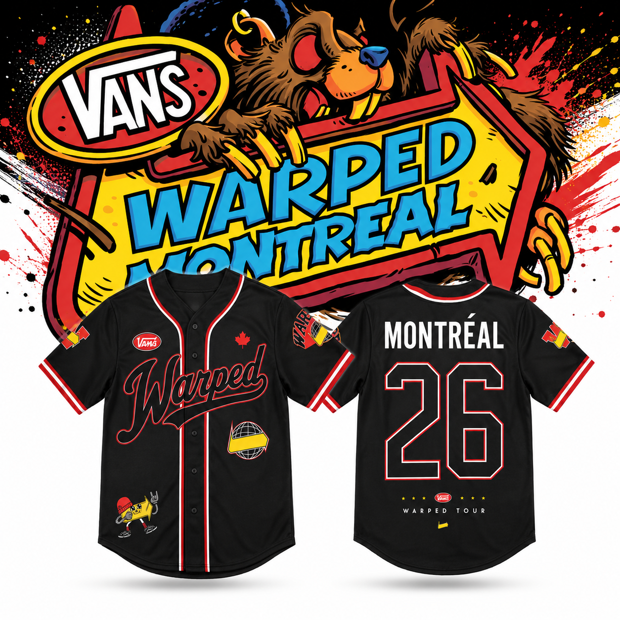 Vans Warped Tour Montreal 26 Baseball Jersey Merch