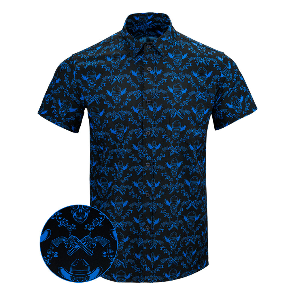 Vaquero V2 Blue Button Down Shirt Tactical Shirt Hawaii Style Pro Gun Merch Father Gifts