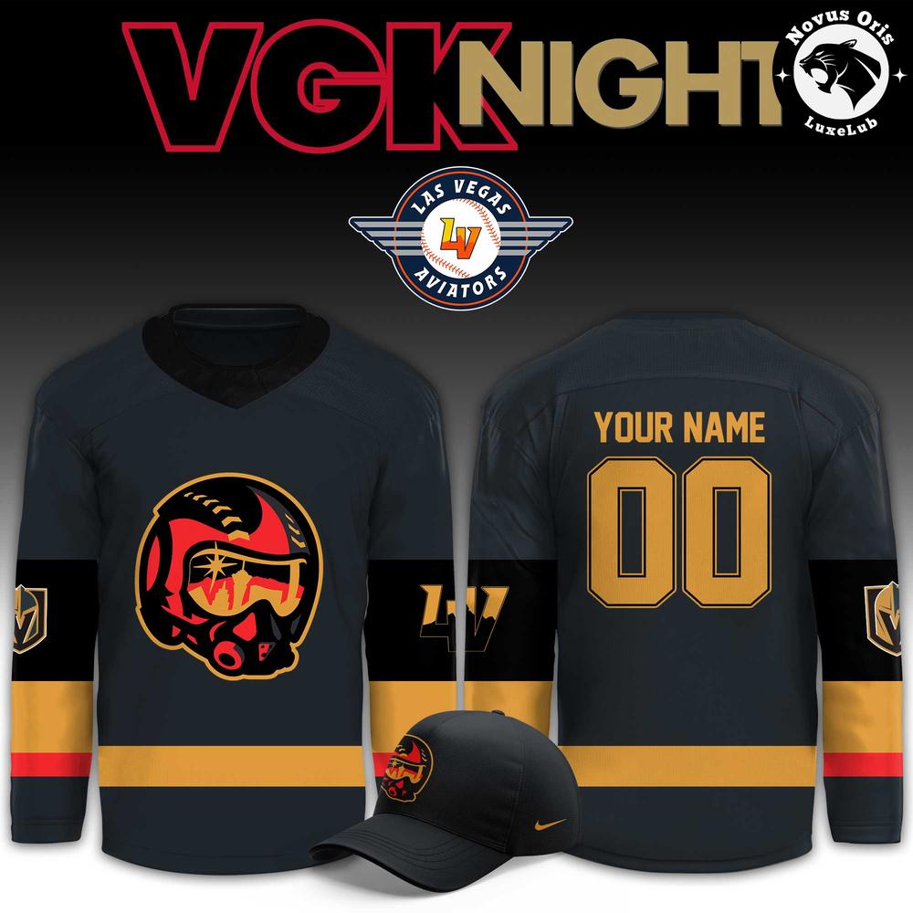Vegas Golden Knights x Las Vegas Aviators VGK Night Custom Hockey Jersey 1 - Unicasport Vegas Golden Knights x Las Vegas Aviators VGK Night Custom Hockey Jersey