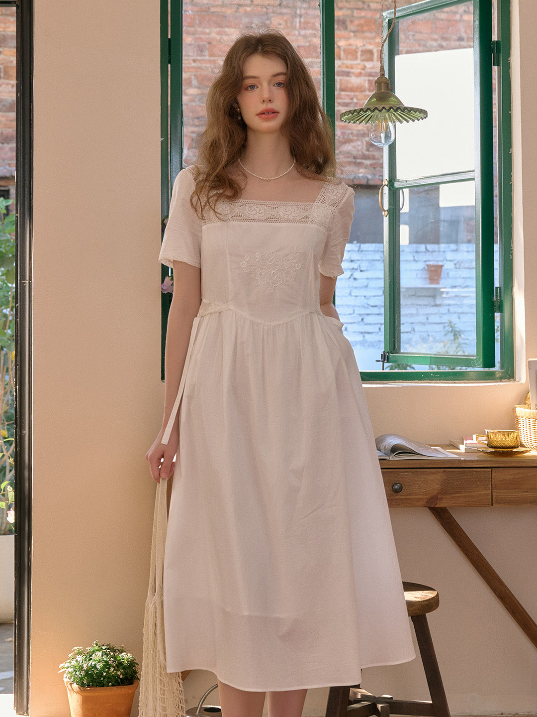 Vellichor Pure White Good Stylists Square Neck Embroidered Gown