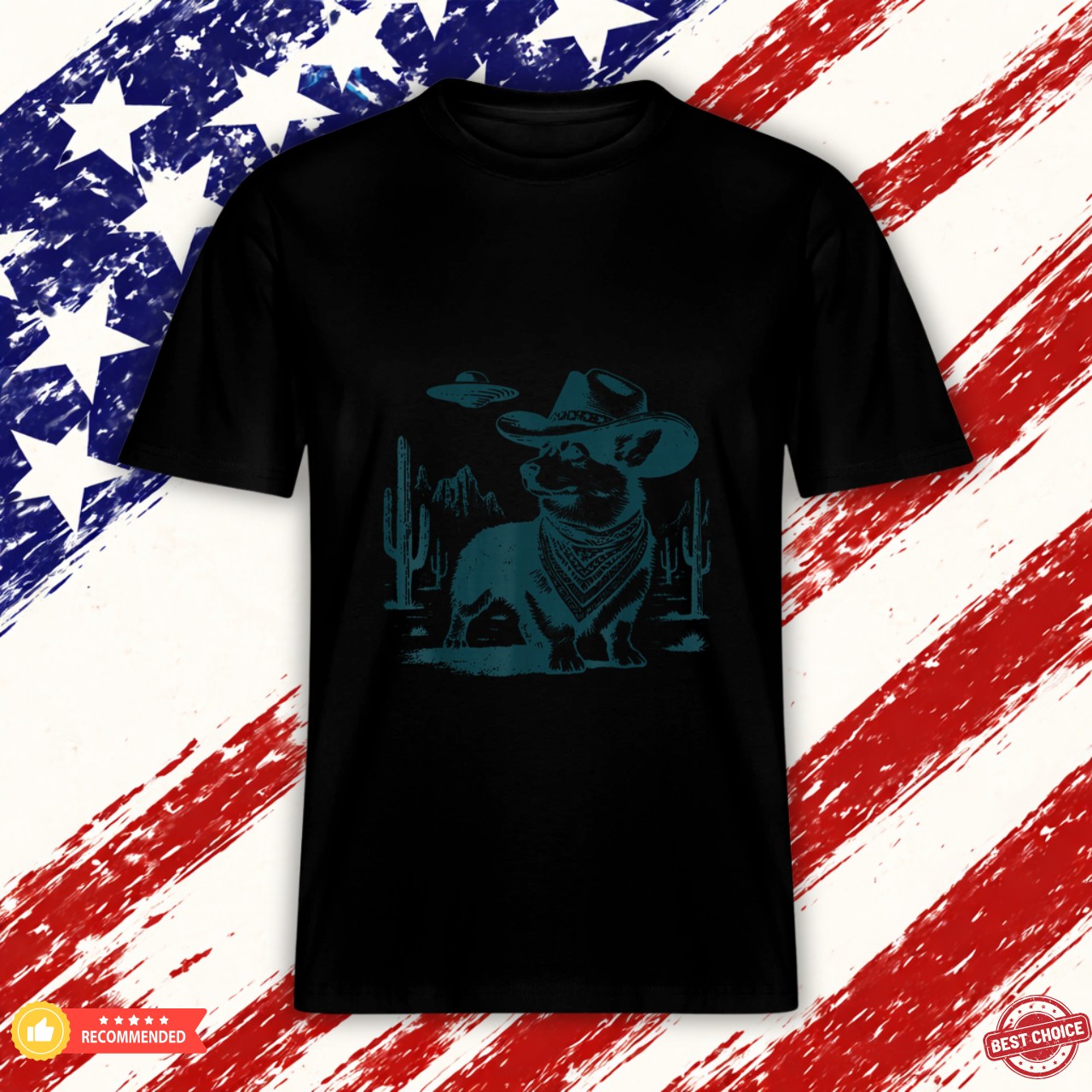 Vintage Corgi UFO Funny Corgi Cowboy with UFO Western Dog Graphic Shirt