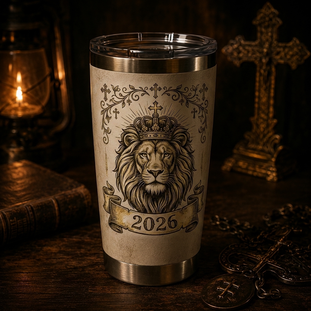 Vintage Faith 2026 Lion of Judah Engraved Christian Stadium Jersey Tumbler