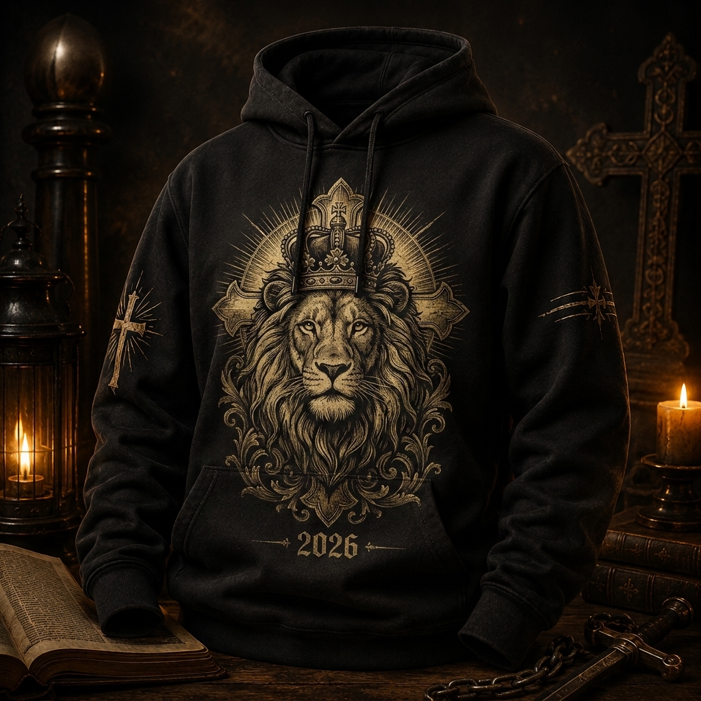 Vintage Faith Over Fear Patriotic Game Day Hoodie 2026 Lion of Judah Mens Sweatshirt