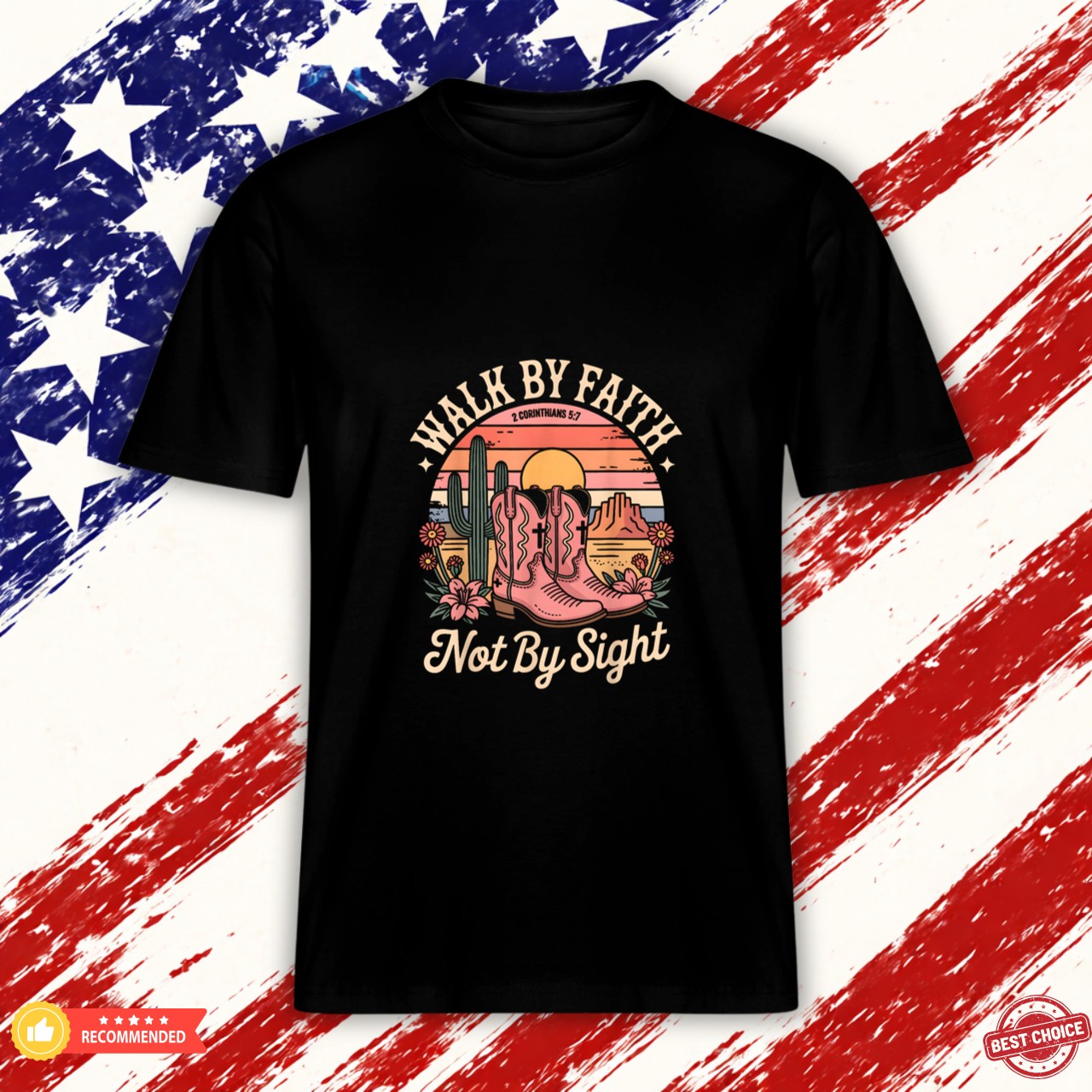 Walk By Faith Not By Sight Western Cowgirl Christian Cowboy Graphic Shirt