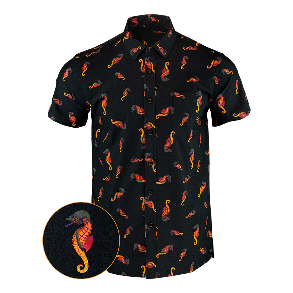 War Horse Black Button Down Shirt Tactical Shirt Hawaiian Style Christmas Gifts For Guys