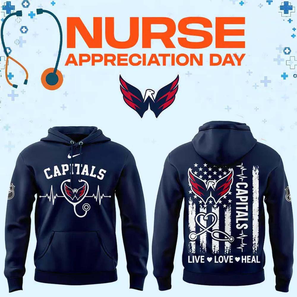 Washington Capitals Nurse Appreciation Day 2026 Navy Blue Heartbeat Graphic Hoodie