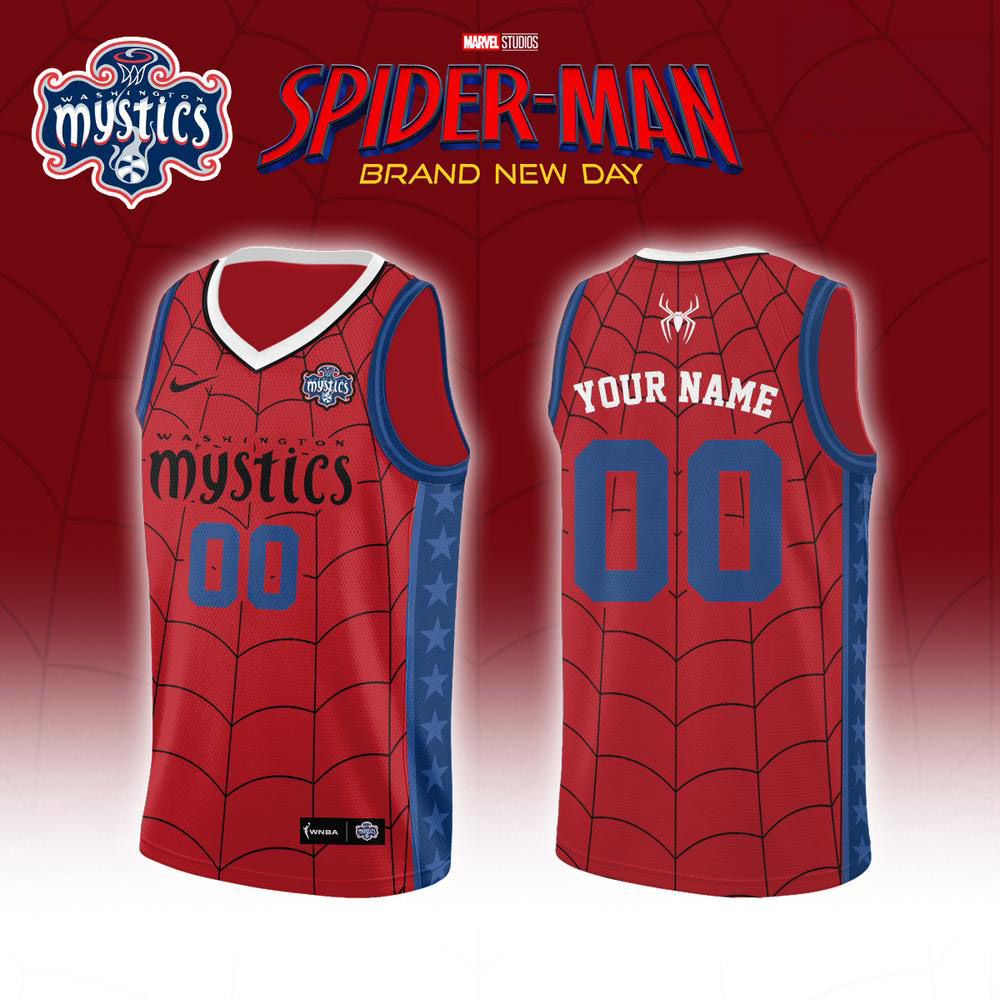 Custom Washington Mystics x SpiderMan Brand New Day 2026 Edition Basketball Jersey Apparel 1 - Unicasport Custom Washington Mystics x SpiderMan Brand New Day 2026 Edition Basketball Jersey Apparel