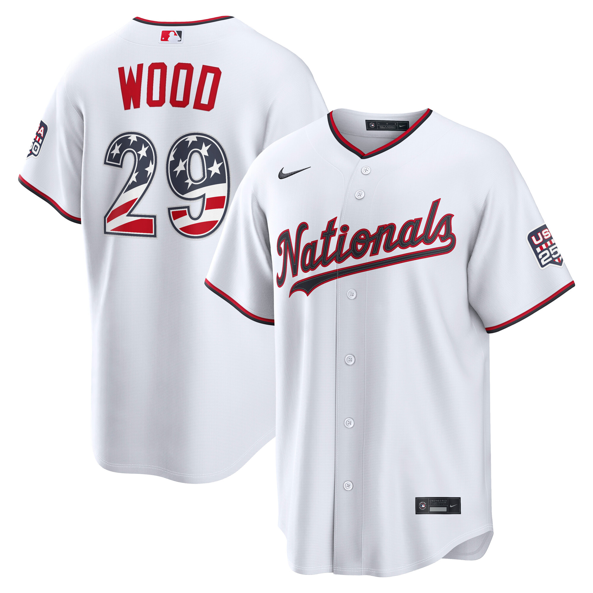 Washington Nationals James Wood White USA 250 Fourth of July Home Baseball Jersey_1