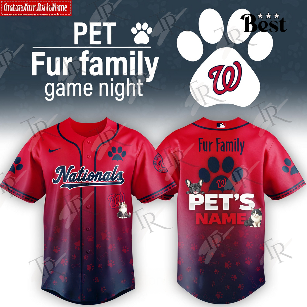 Washington Nationals x Pet Fur Family Game Night 2026 Custom Name Baseball Jersey