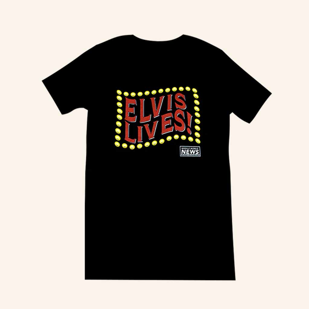 Weekly World News Merch Elvis Lives Black T-Shirt Good Gifts For Boyfriend