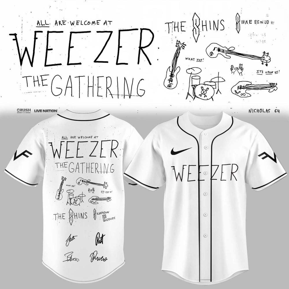 White Weezer Hand Drawn 2026 Gathering Baseball Jersey Music Fan Collection 1 - Unicasport White Weezer Hand Drawn 2026 Gathering Baseball Jersey Music Fan Collection