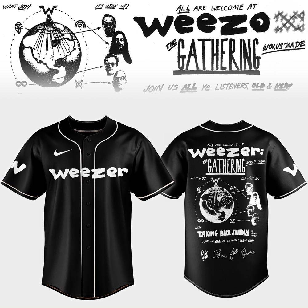 Weezer World Wide Tour 2026 Black Baseball Jersey Concert Collection