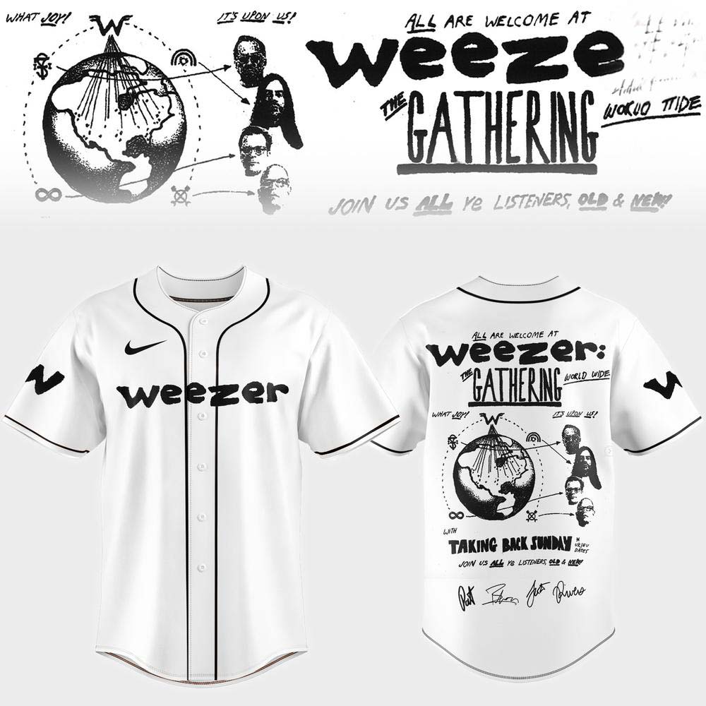 White Weezer Gathering Tour 2026 Baseball Jersey Music Fan Collection 1 - Unicasport White Weezer Gathering Tour 2026 Baseball Jersey Music Fan Collection