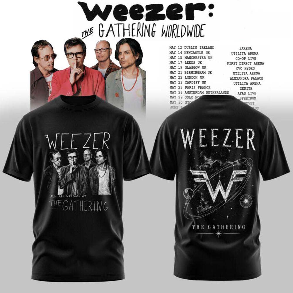 Weezer The Gathering Worldwide Tour 2027 Black Vintage Band Photo Graphic T Shirt