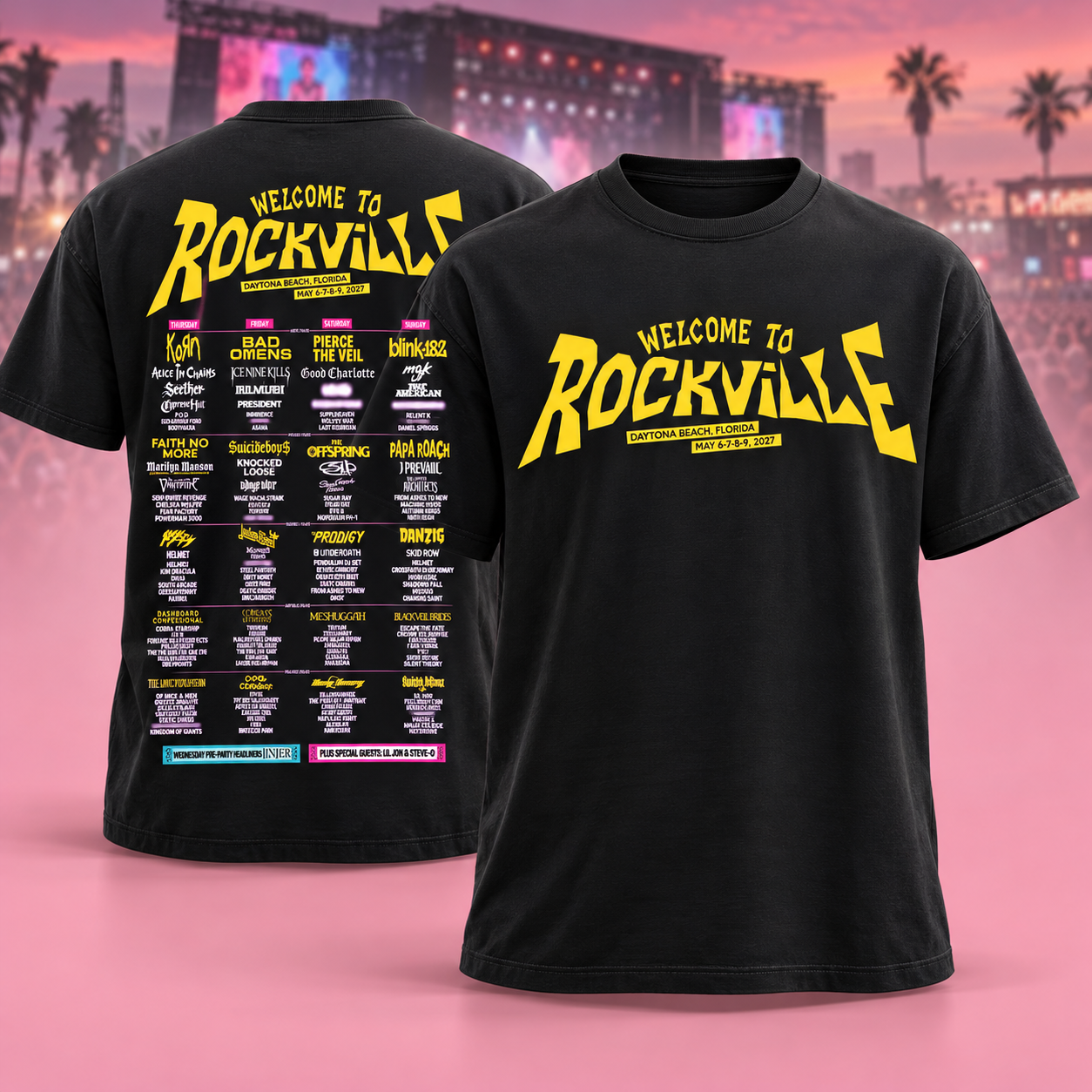 Welcome To Rockville 2027 Lineup Daytona Beach Florida On May 6 7 8 9 2027 Two Sided TShirt