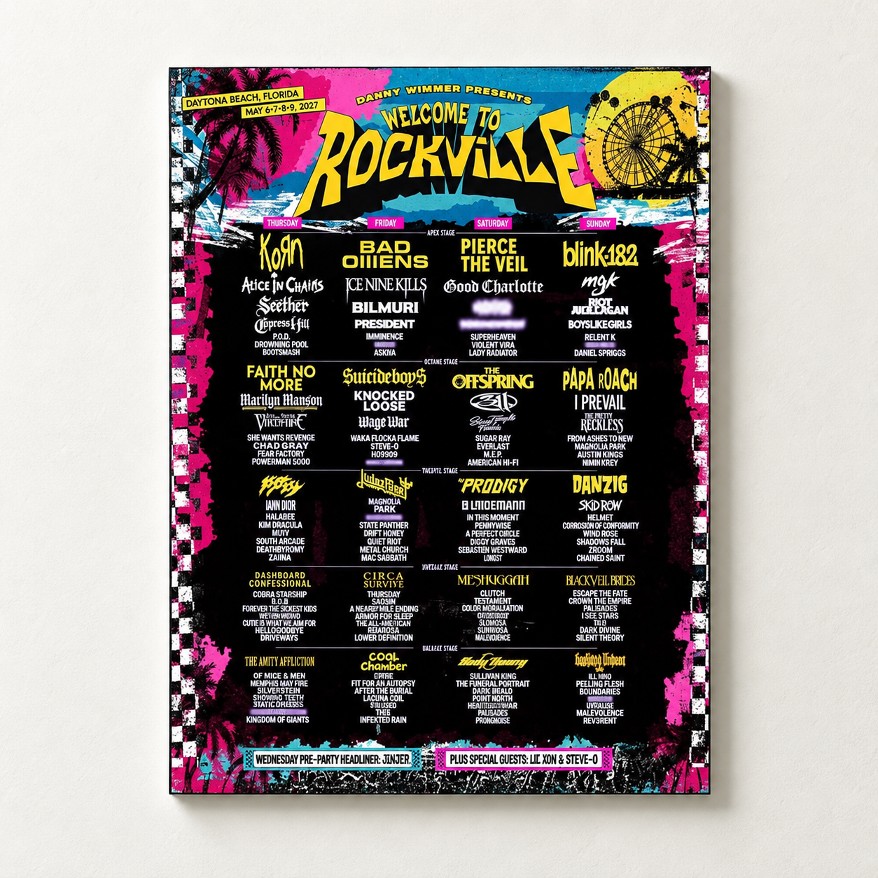 Welcome To Rockville 2027 Lineup Poster Daytona Beach Florida On May 6 7 8 9 2027 Decor Poster Canvas