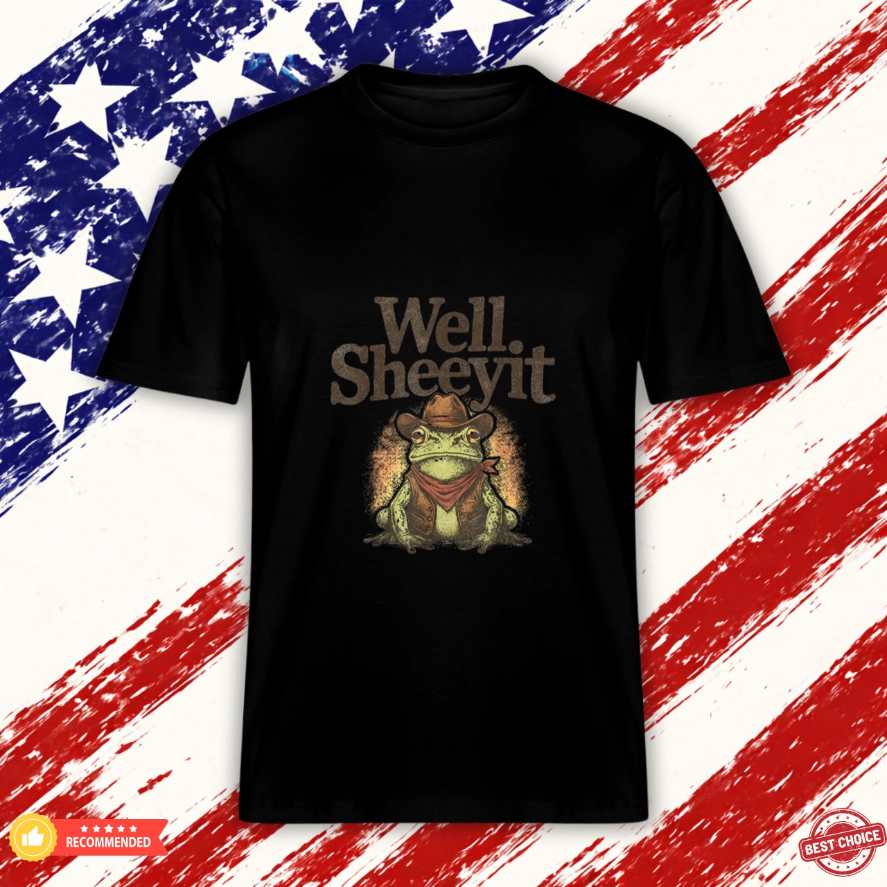 Well Sheeyit Funny Cowboy Frog Western Humor Vintage Graphic Shirt