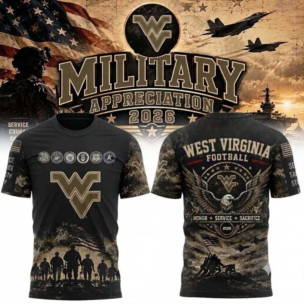 West Virginia Mountaineers Military Appreciation 2026 Black Camo Eagle Graphic T Shirt