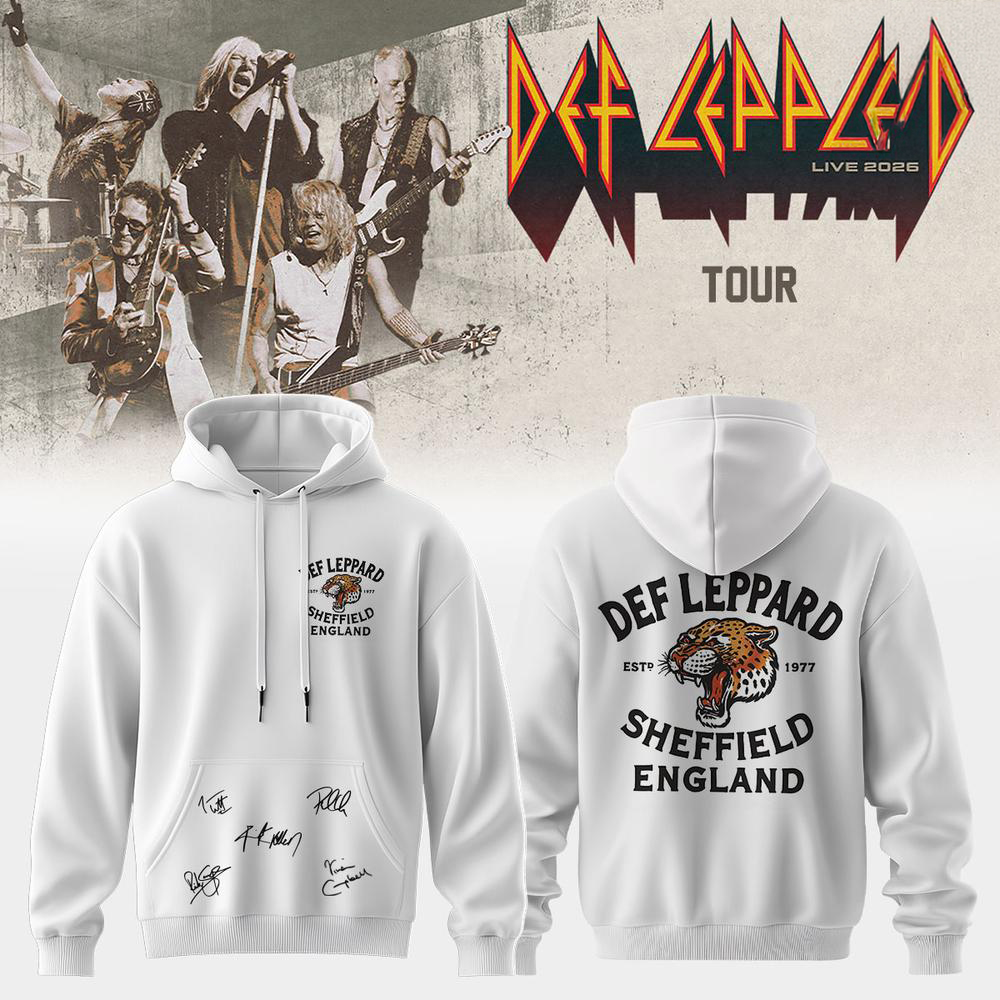 White Def Leppard Band Graphic Hoodie Live Tour Design
