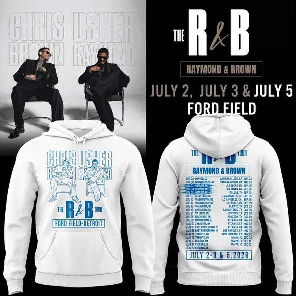 White Detroit Lions RB Tour Hoodie Featuring Usher Raymond and Chris Brown