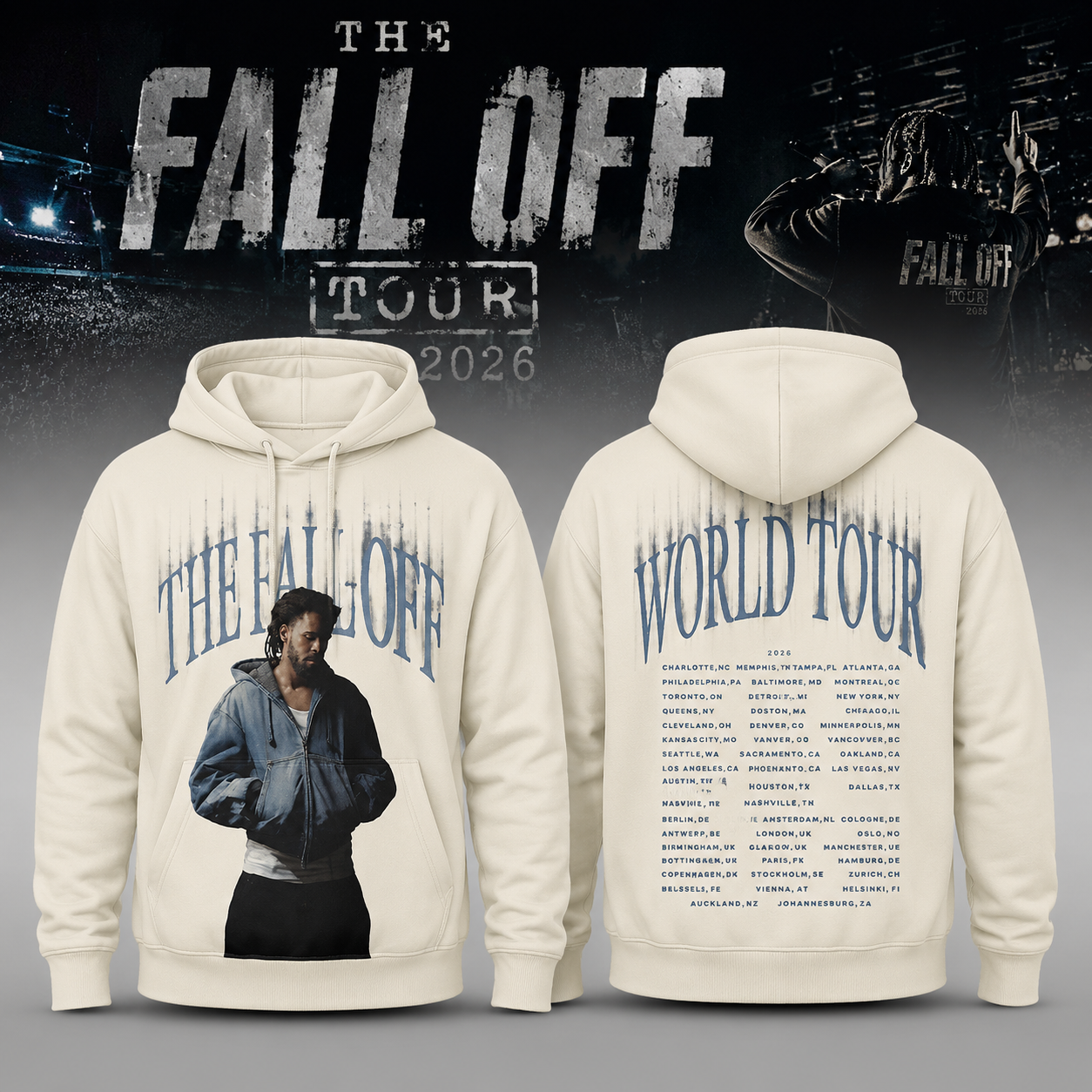 White J Cole The Fall Off Tour Face Graphic Hoodie