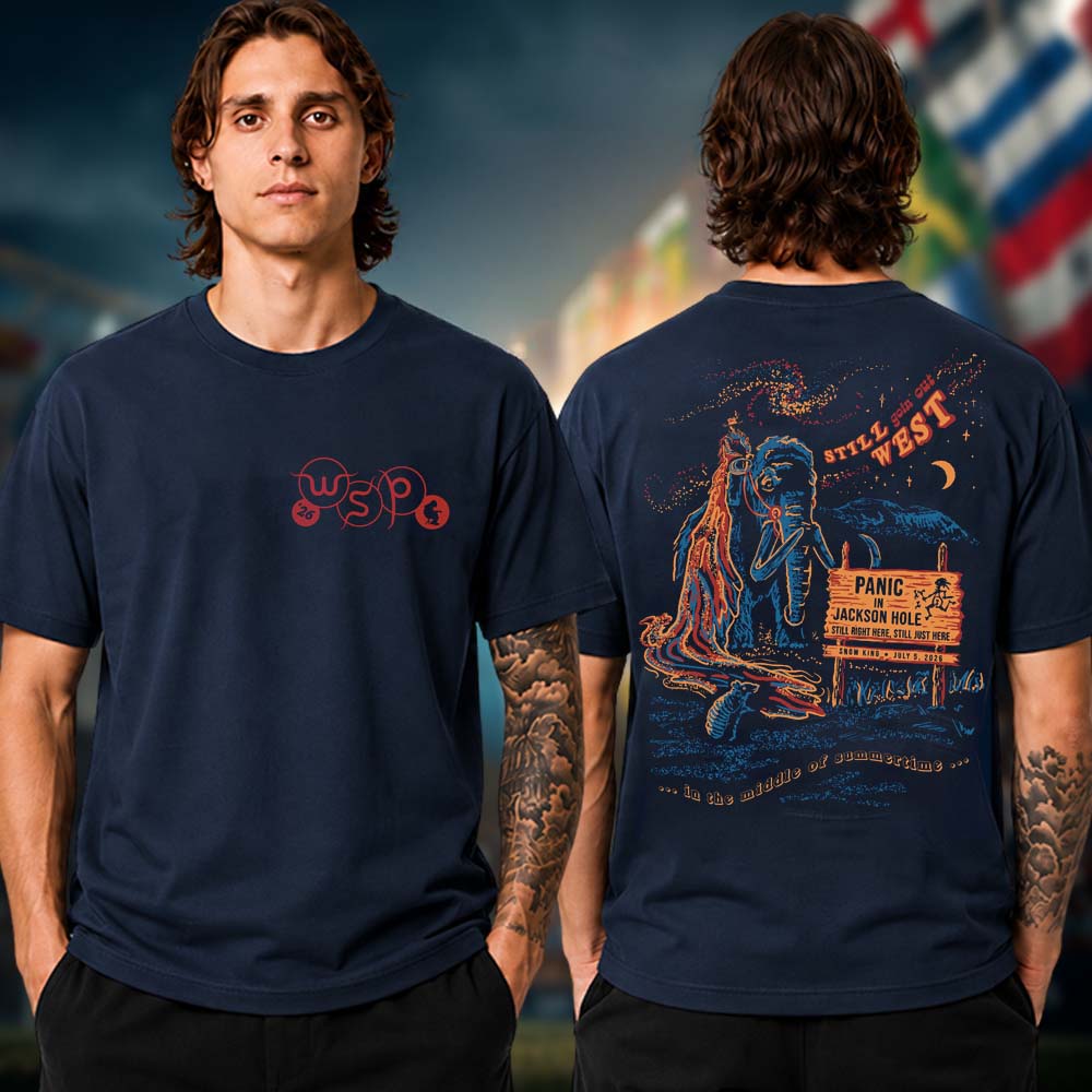 Widespread Panic Live Event T Shirt from Snow King Mountain In Jackson Hole WY On July 5 2026 Navy Two Sided Unisex T Shirt