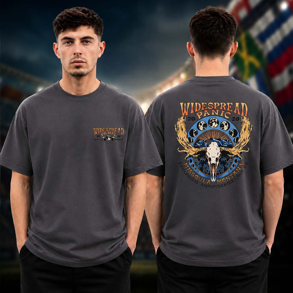 Widespread Panic Event Tee By KC Cowan At Kettlehouse Amphitheater In Missoula Montana On July 7 8 2026 Two Sided Unisex T Shirt