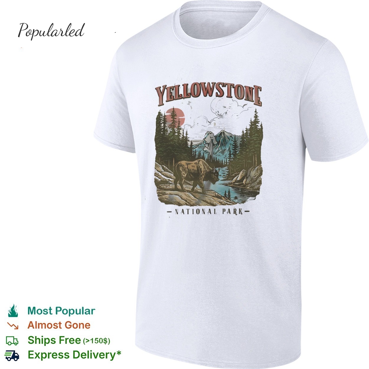 Wild buffalo by the stream Yellows National Park vintage shirt