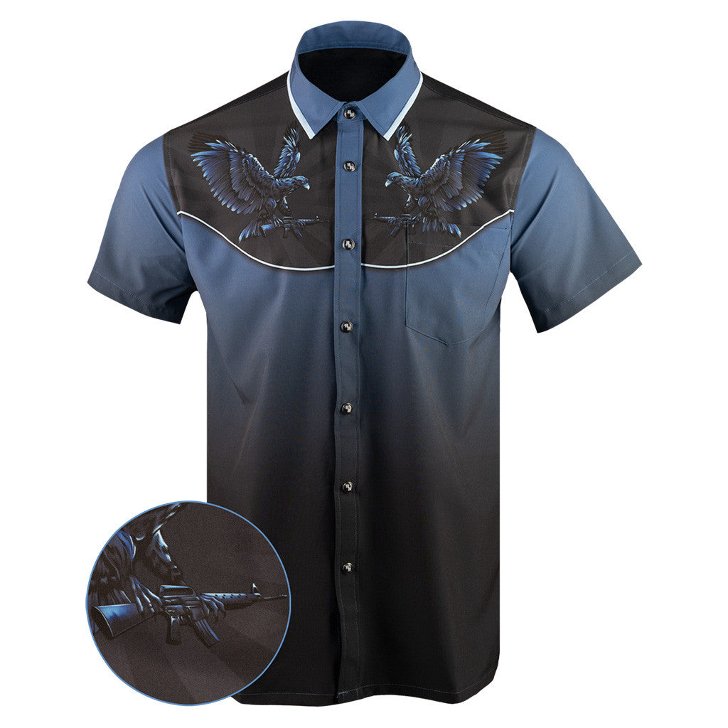 Wild West Button Down Shirt Tactical Hawaiian Shirt Birthday Presents For Dad