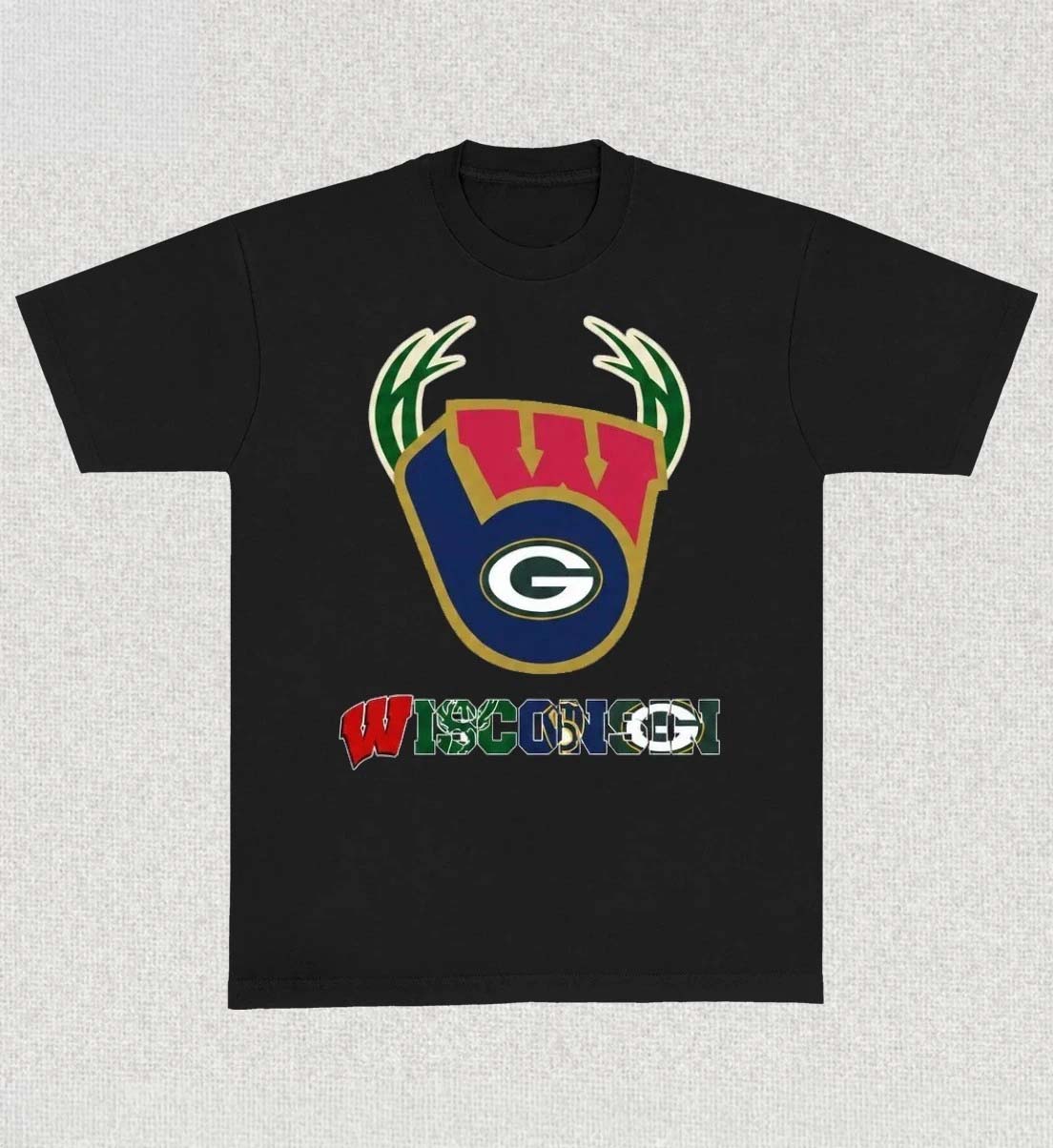 Wisconsin Green Bay Packers Milwaukee Bucks Milwaukee Brewers and Wisconsin Badgers logo TShirt