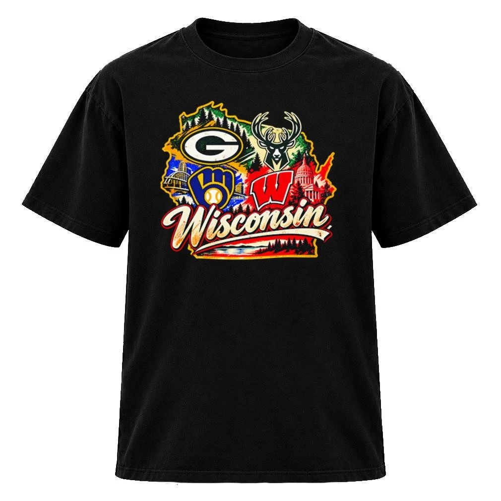 Wisconsin Sports Teams Packers Brewers Bucks and Badgers Mashup Logo Shirt