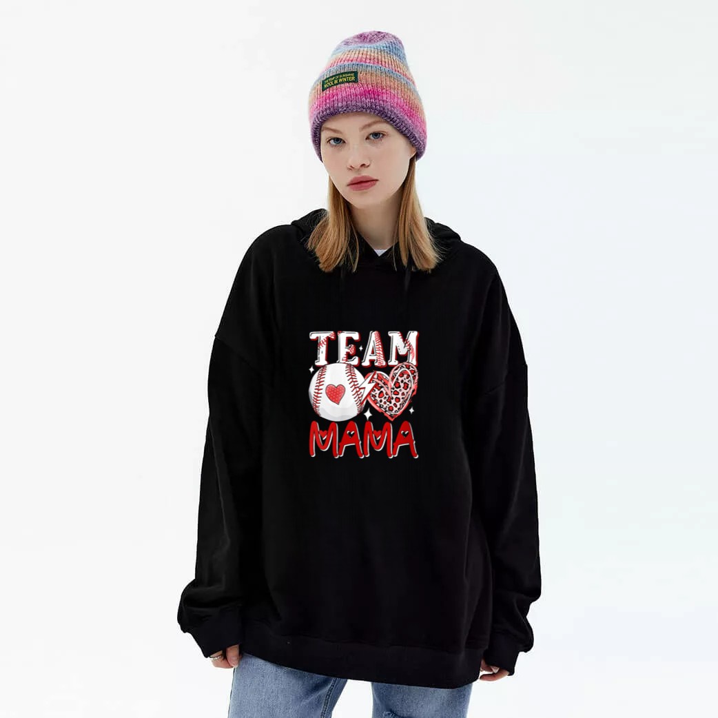 Women's Mama Mother's Day Leopard Costume Baseball Player Lover Graphic Hoodie